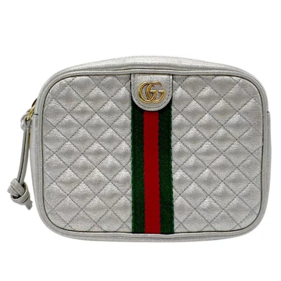 Auth GUCCI GG Marmont Crossbody Shoulder Bag Silver Leather/Goldtone - Picture 1 of 16